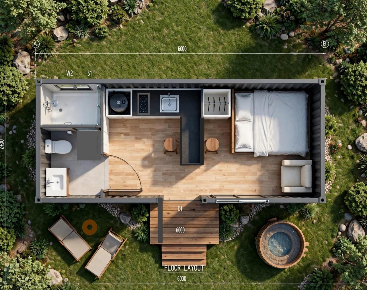 Planta estúdio com kitchenette